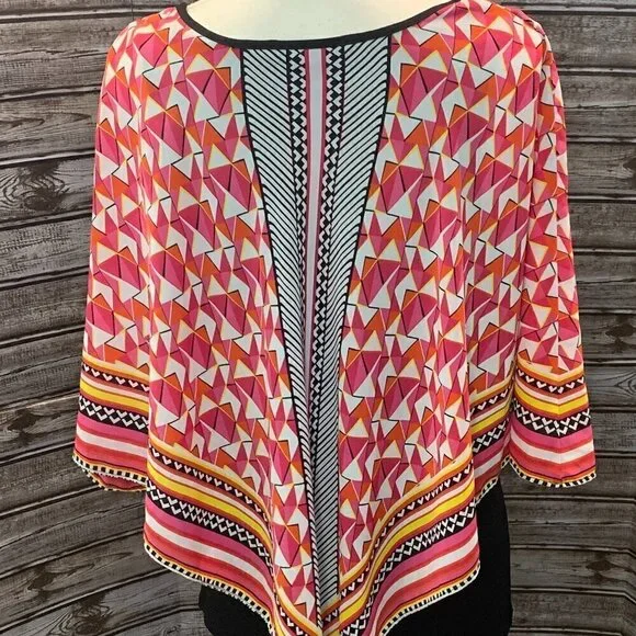 Peter Nygard Missy Pink Dragon Geo Print Poncho Style Top - Picture 6 of 6